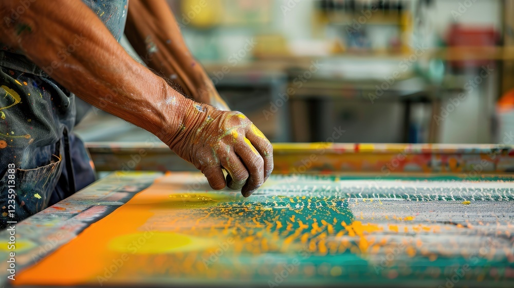 Obraz premium Artist Creating Abstract Artwork with Vibrant Colors