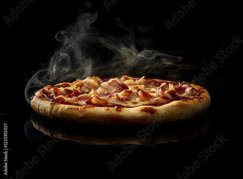 Delicious Hot Steaming Pizza with Bacon and Cheese