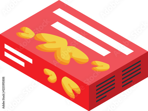 Isometric red box containing fortune cookies, symbolizing luck and prosperity during chinese new year celebrations