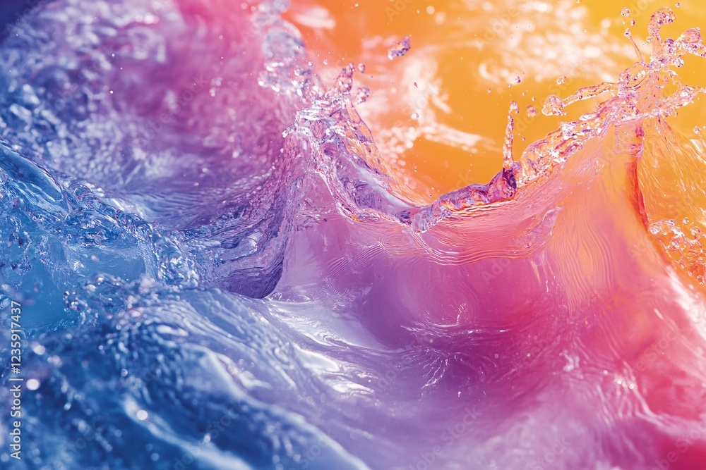 Fototapeta premium Abstract Water Splash in Vibrant Hues of Blue Pink and Orange