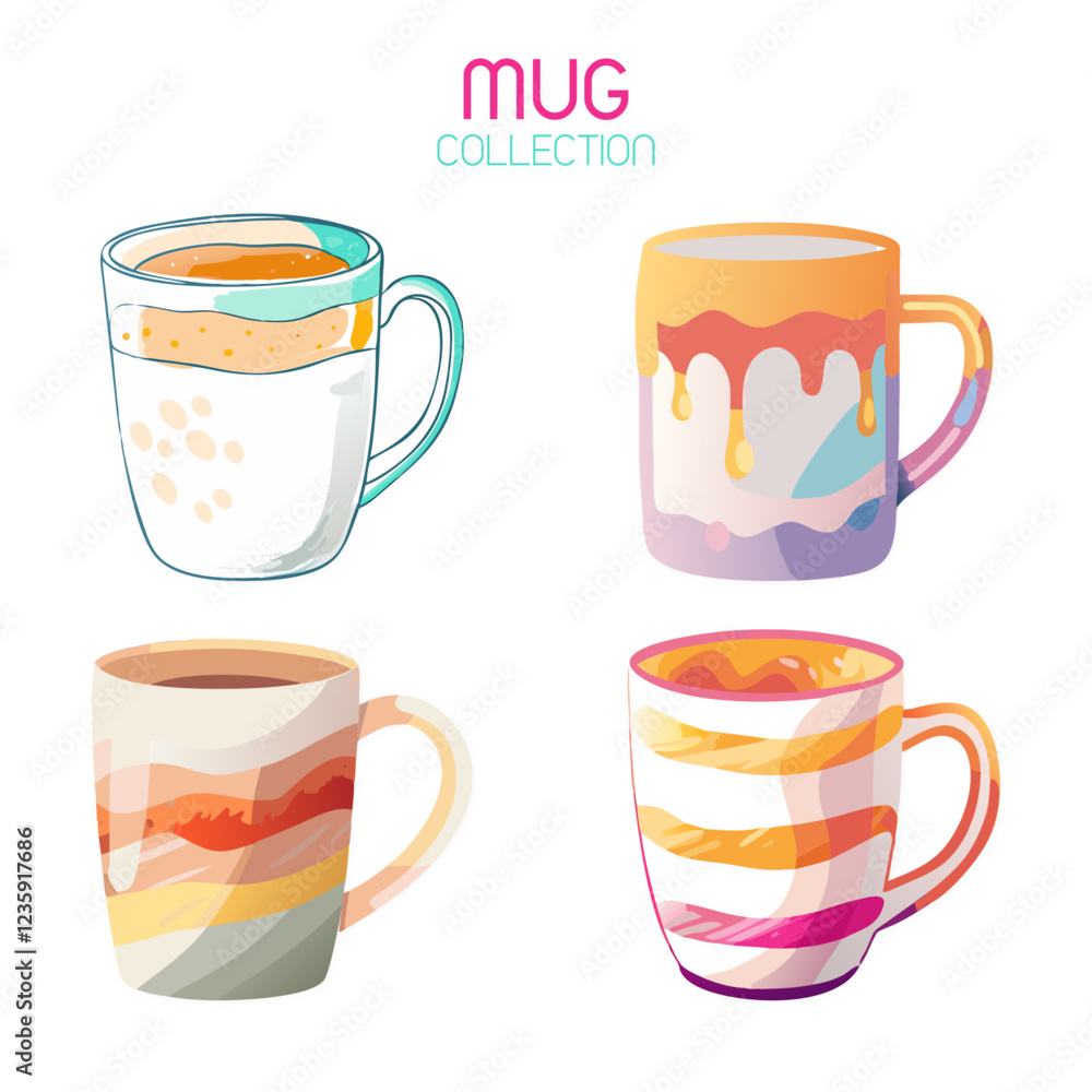 Set Of Painted Mug Collection Vector Design Set Of Painted Mug Collection Vector Design