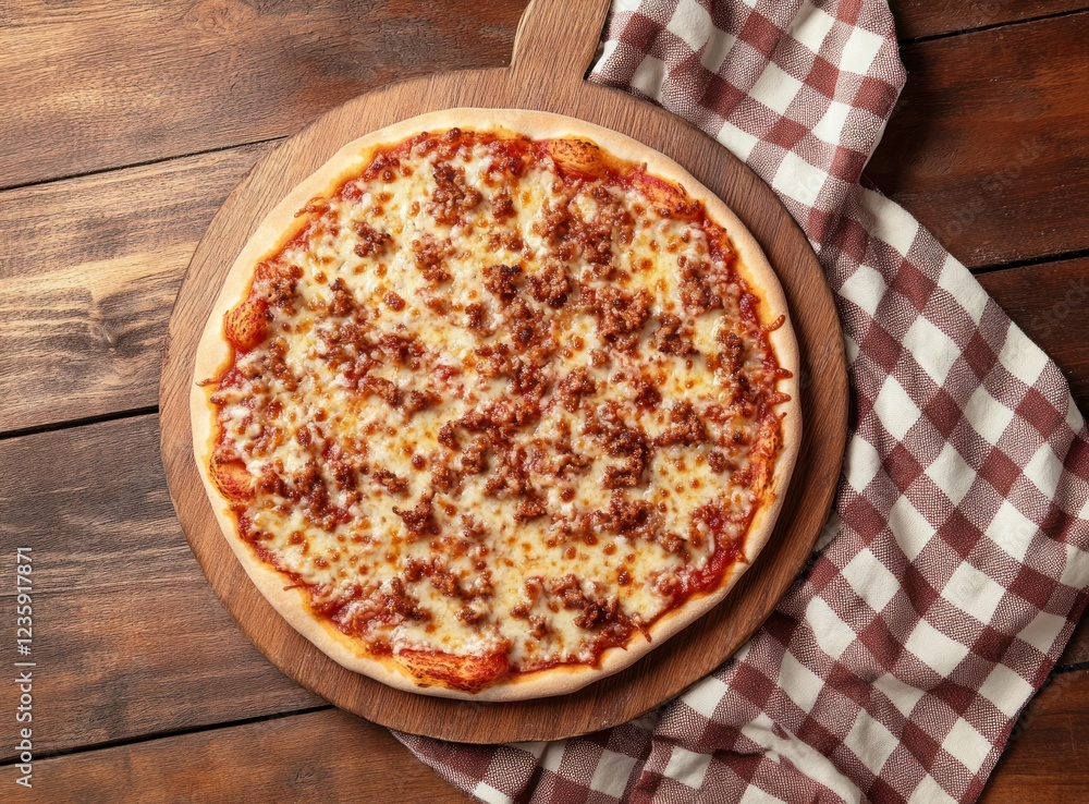Delicious Meat Lovers Pizza on Wooden Table