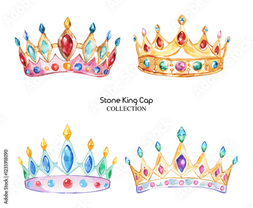 Hand Draw watercolour Princess Tiara Collection Vector Design 