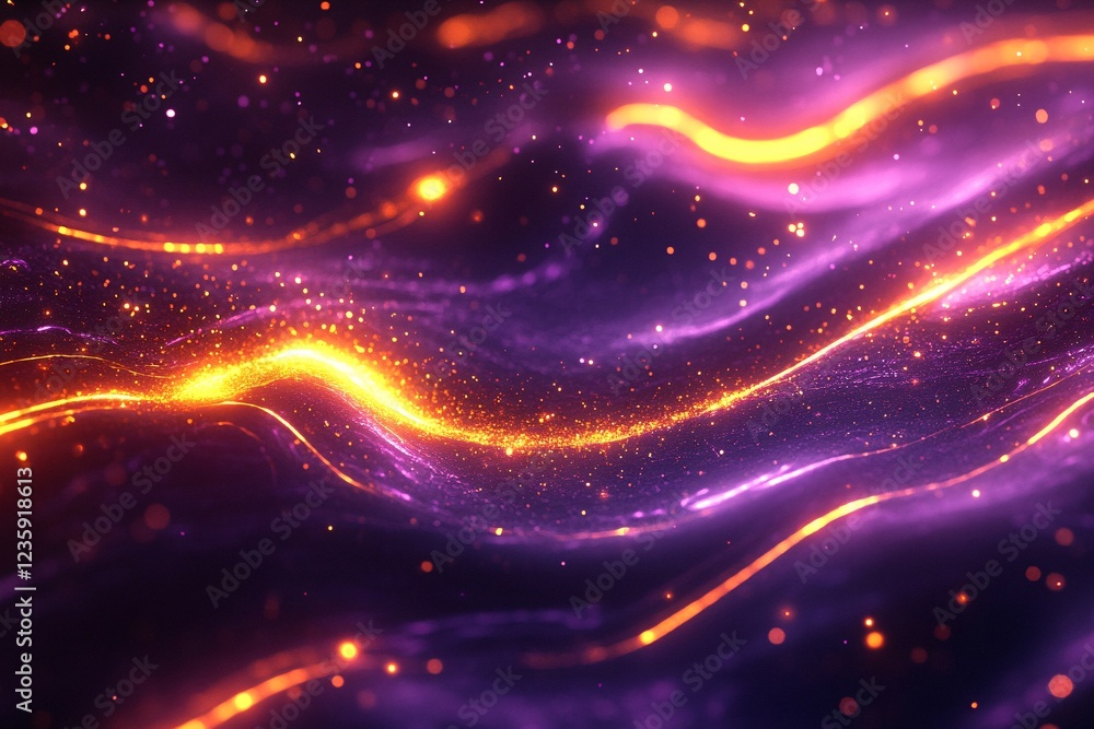 Fototapeta premium Abstract Purple and Orange Glowing Waves with Particles