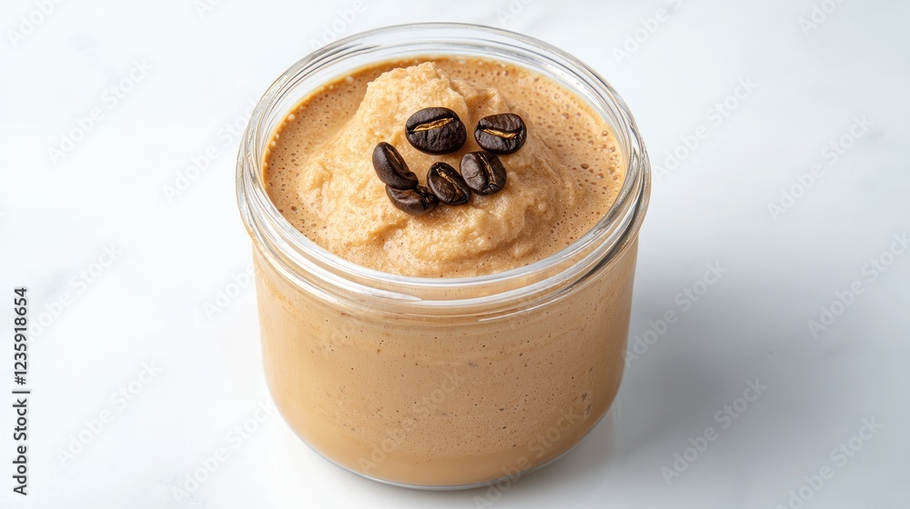 Creamy Coffee Dessert in Jar on Marble Creamy Coffee Dessert in Jar on Marble