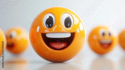 Happy emoji, 3D render, bright background, digital art, stock photo photo