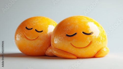 Two happy, sleeping emoji figures on a plain background. Possible use in social media or online communication photo