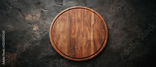 Round Wooden Cutting Board on Dark Background