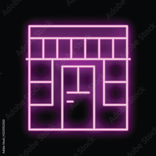 Vibrant illustration of a storefront bathed in the glow of a purple neon sign, capturing the allure of a bustling city at night