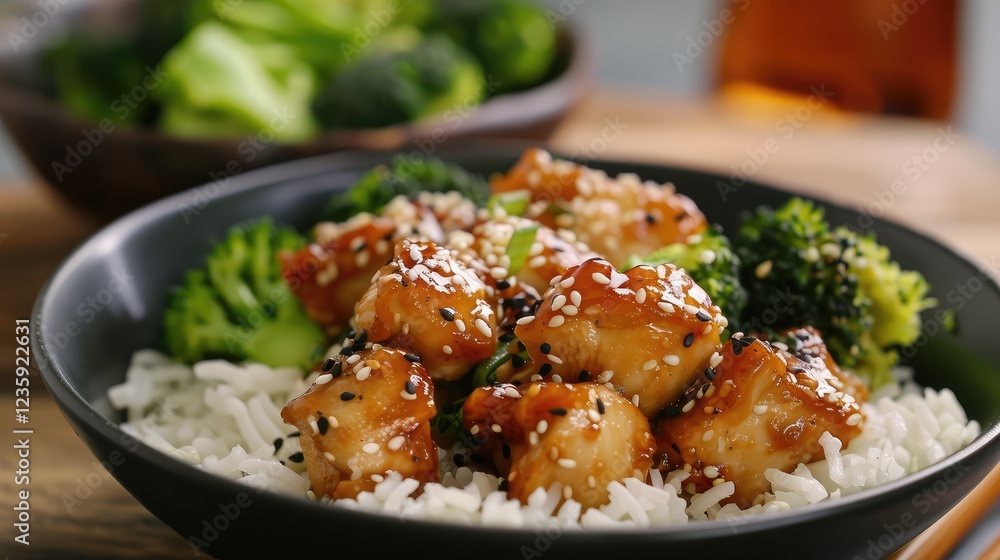 Savory Chicken and Broccoli Rice Bowl with Sesame Garnish Savory Chicken and Broccoli Rice Bowl with Sesame Garnish