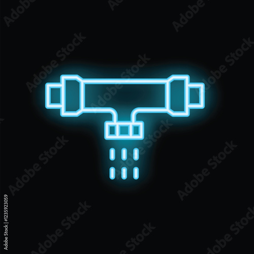 Glowing neon blue water filter system icon on a black background, perfect for plumbing and water purification concepts