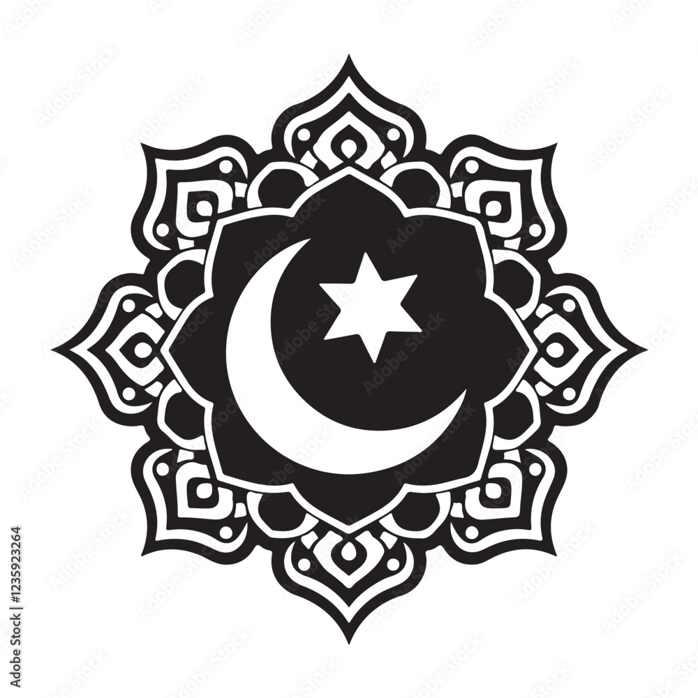 Islamic festival design with ornamental patterns and golden accents Islamic festival design with ornamental patterns and golden accents