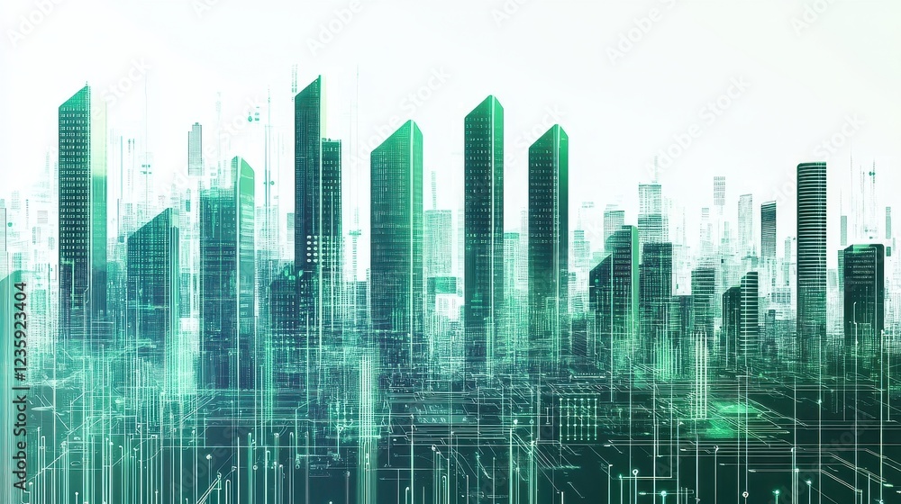 Obraz premium A futuristic bar chart, AI business analytics, circuit design overlay, isolated on white background. 