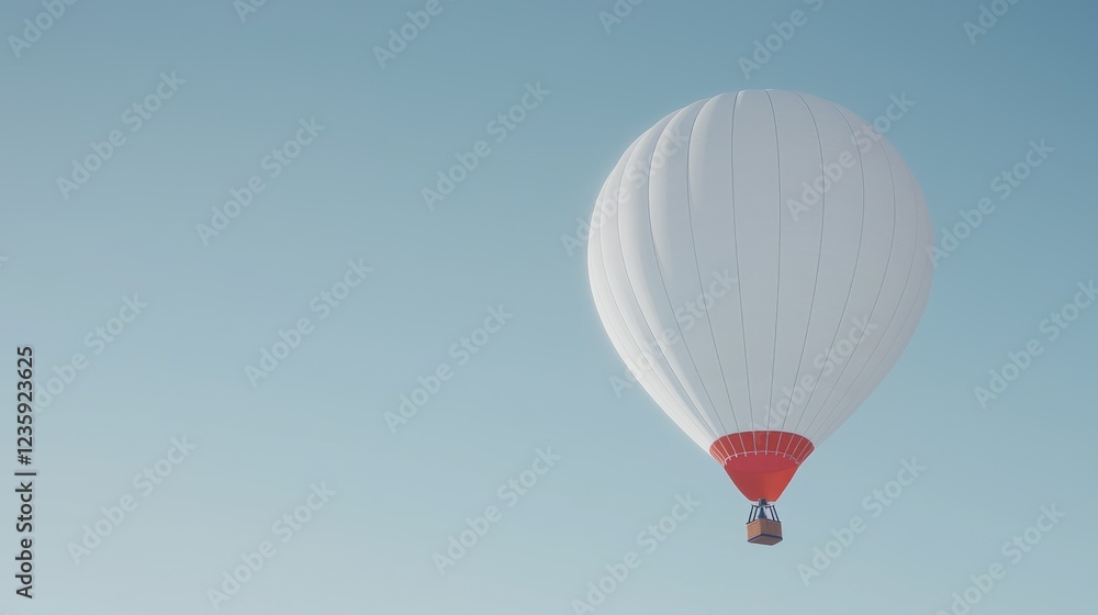 Obraz premium White hot air balloon soaring, clear sky, travel adventure