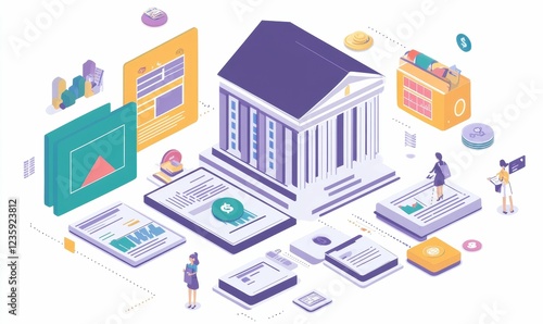 Wallpaper Mural Digital finance isometric illustration modern bank building Torontodigital.ca