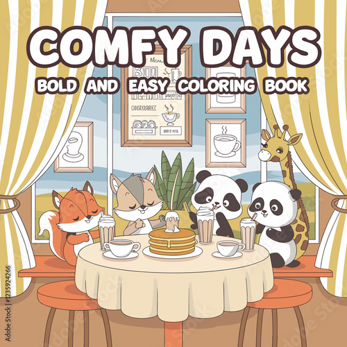 cute coloring book cover, cover, cute kids illustration, cartoon cover, cartoon illustration, kawaii coloring, easy and bold, kawaii cover, cozy, cozy cover, fuzzy, hygge, coloring pages, adult colori