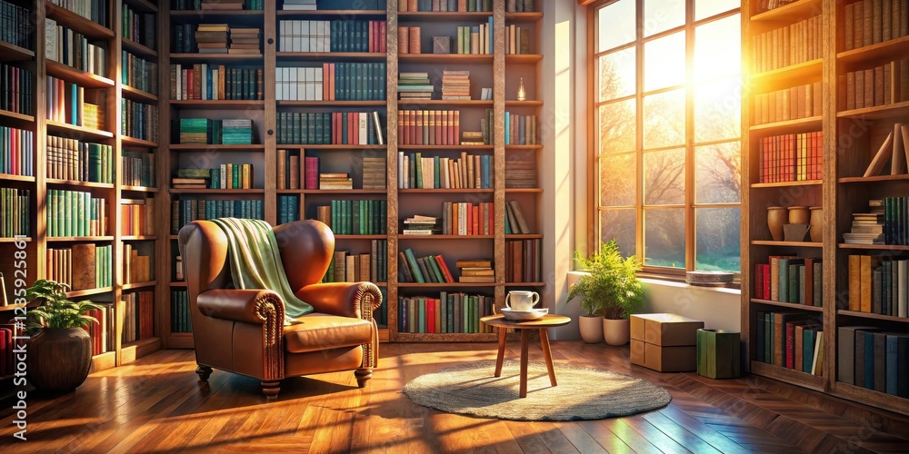 A Comfortable Reading Nook with a View, Bathed in Warm Sunlight, Inviting Relaxation and Reflection A Comfortable Reading Nook with a View, Bathed in Warm Sunlight, Inviting Relaxation and Reflection