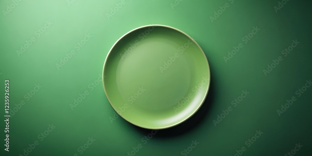 A single green plate sits on a solid green background, ready for a culinary masterpiece. A single green plate sits on a solid green background, ready for a culinary masterpiece.