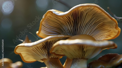 Mushroom shown on a demure background, amazing mushroom design. Background light, mushroom conspicuous. photo