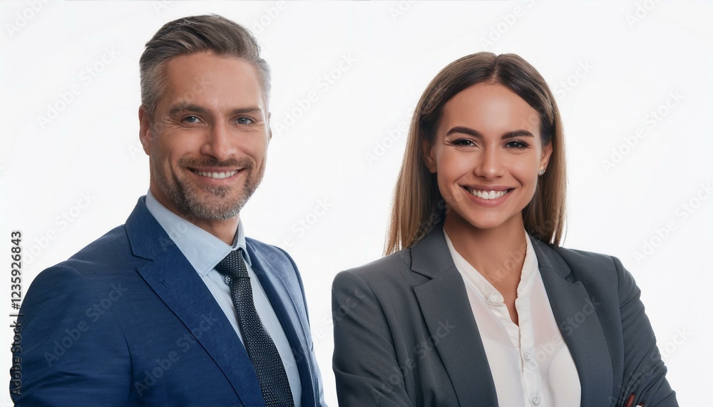 Two happy executives business man and woman partners in office. smiling company managers Two happy executives business man and woman partners in office. smiling company managers