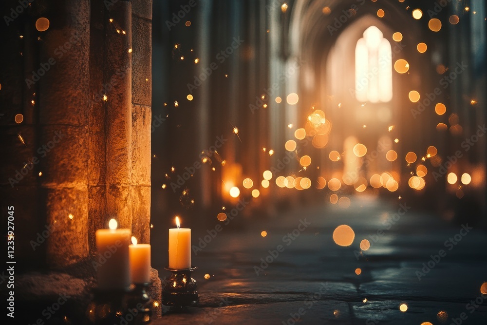 Obraz premium Candles in Cathedral Romantic Church Scene Warm Glow