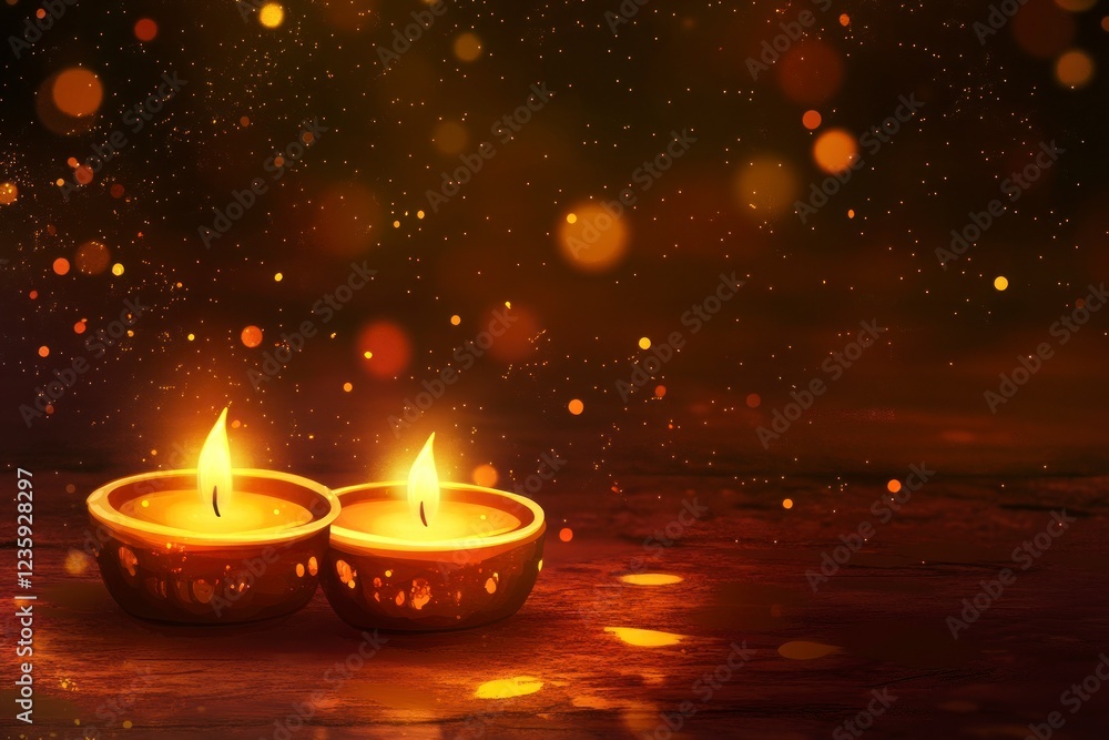 Glowing Candles on Wooden Surface Diwali Festive Background Glowing Candles on Wooden Surface Diwali Festive Background