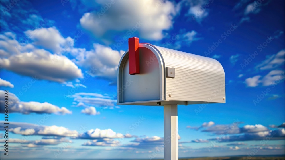 A solitary mailbox stands tall against a backdrop of fluffy white clouds and a vibrant blue sky, symbolizing communication and connection in a vast and open world. A solitary mailbox stands tall against a backdrop of fluffy white clouds and a vibrant blue sky, symbolizing communication and connection in a vast and open world.