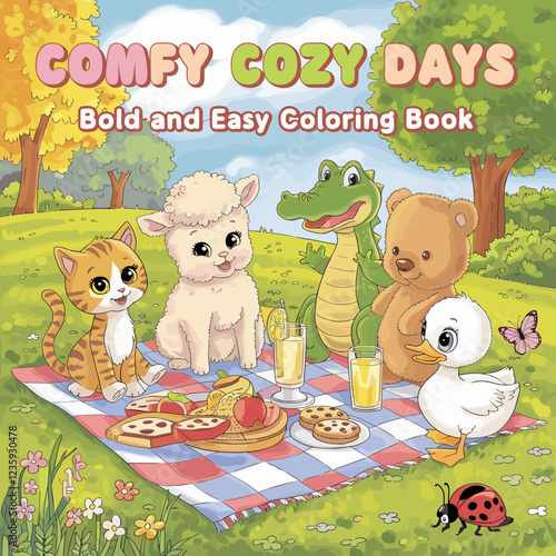 cute coloring book cover, cover, cute kids illustration, cartoon cover, cartoon illustration, kawaii coloring, easy and bold, kawaii cover, cozy, cozy cover, fuzzy, hygge, coloring pages, adult colori