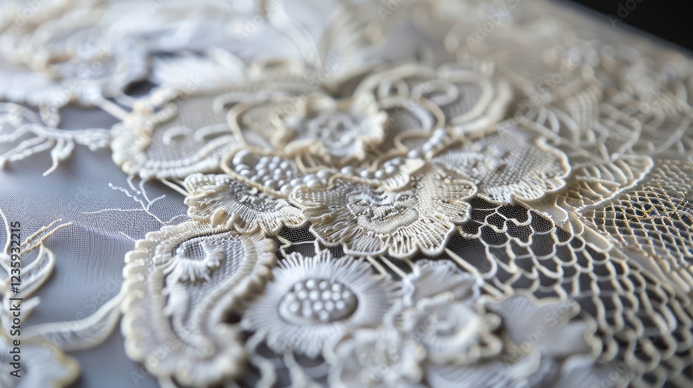 Obraz premium Exquisite Lace Detail Showcasing Intricate Floral Patterns and Textures