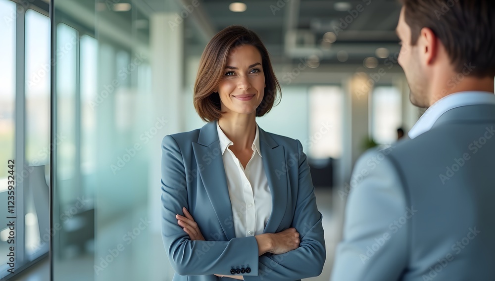 Confident businesswoman in a suit smiles, exuding professional success Confident businesswoman in a suit smiles, exuding professional success