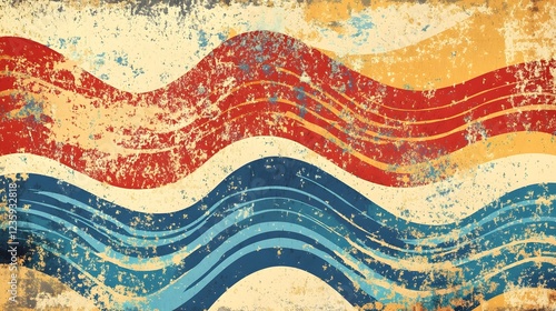 Vintage American Flag Inspired Abstract Wavy Textured Background with Retro Grunge Effect