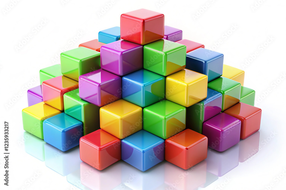 Colorful 3D Cubes Pyramid – Geometric Blocks Design Colorful 3D Cubes Pyramid – Geometric Blocks Design