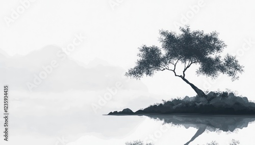 Serene Landscape Featuring A Solitary Tree By Still Water