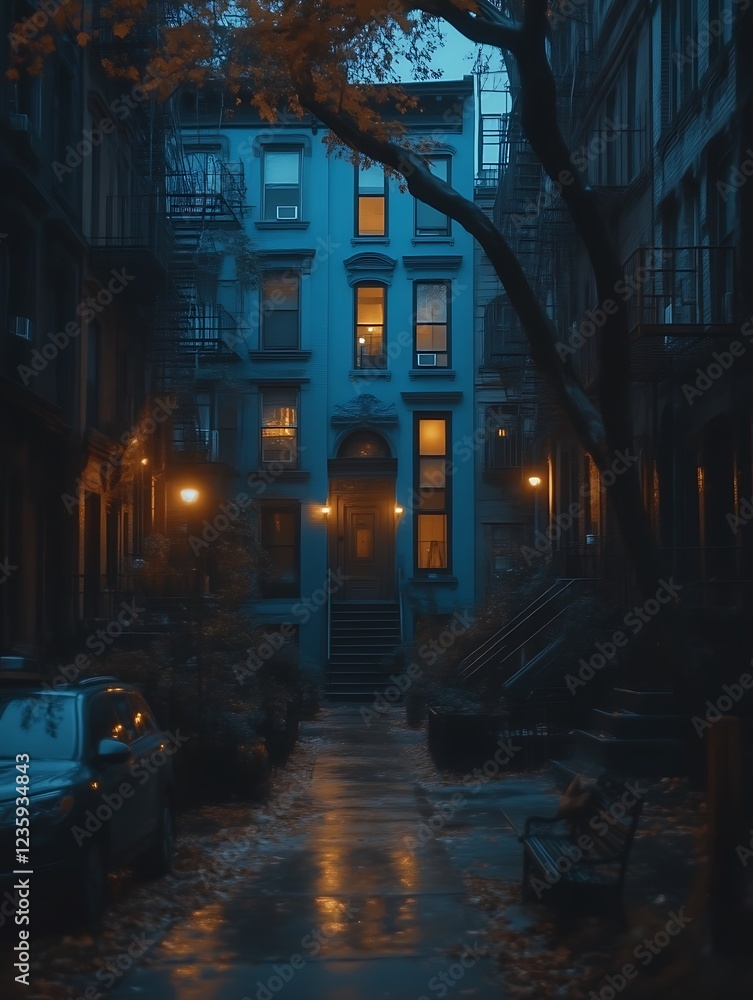 Fototapeta premium Moody Blue Building Night Alleyway Photography