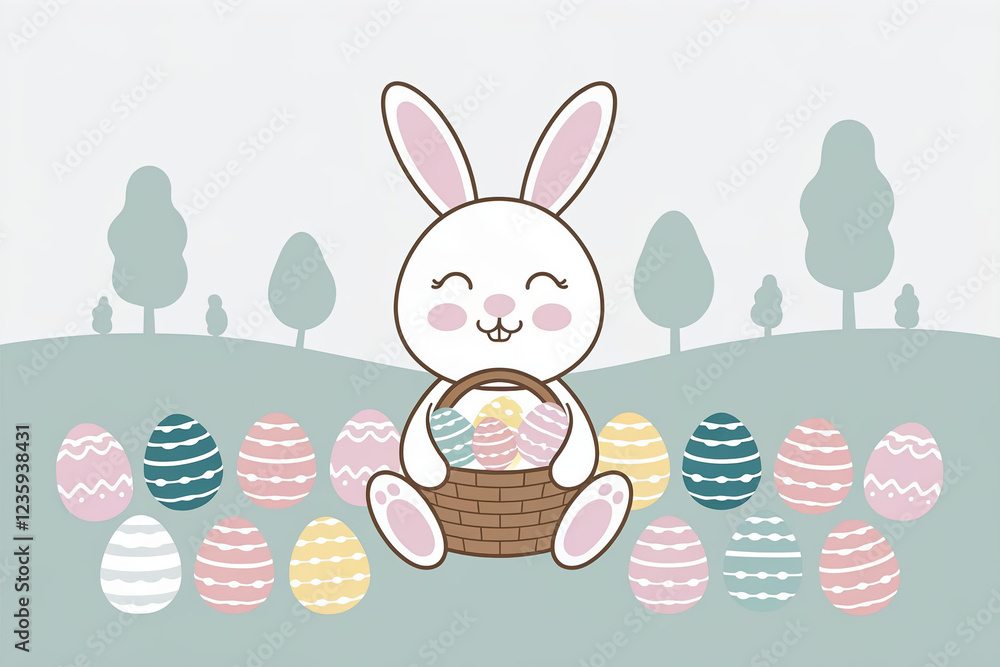 Fototapeta premium easter bunny and eggs in a basket