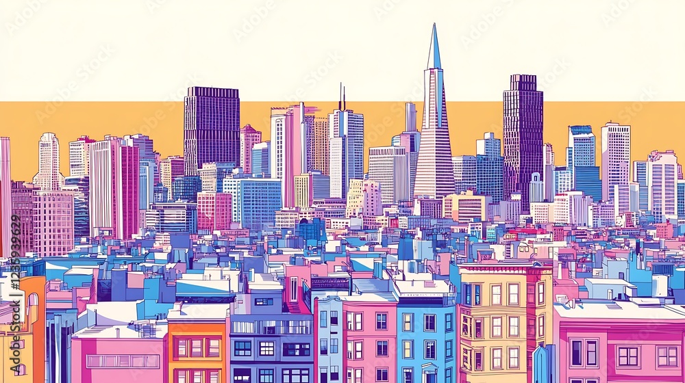 Naklejka premium Colorful San Francisco Skyline Panorama