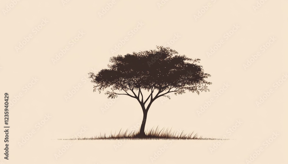 Fototapeta premium Solitary Tree Silhouette Against A Beige Sky