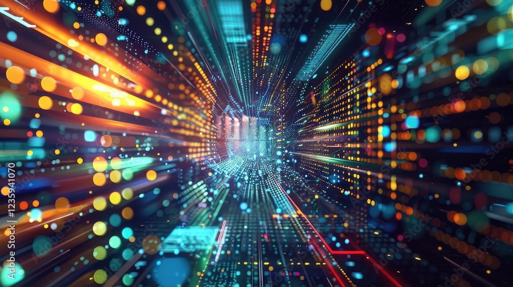 Fototapeta premium Futuristic Data Stream in a Colorful Digital Landscape