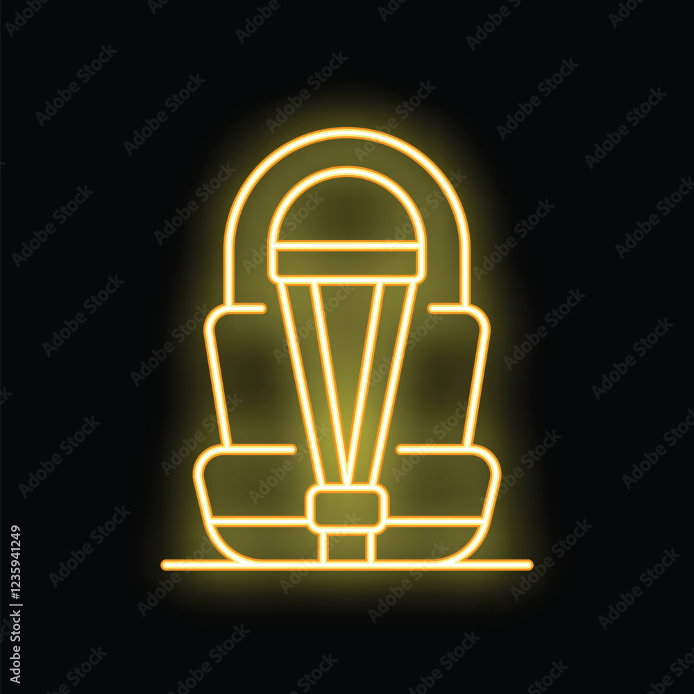 Glowing neon line baby car seat icon isolated on black background. Vector illustration Glowing neon line baby car seat icon isolated on black background. Vector illustration