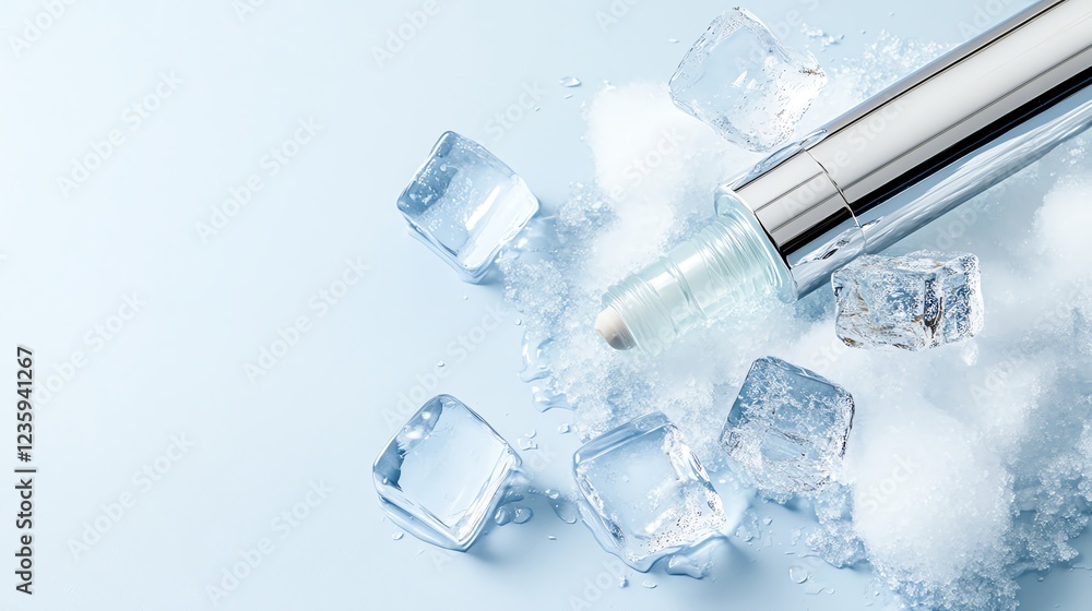Cooling beauty product with ice cubes on light background, showcasing freshness and modern skincare appeal. Cooling beauty product with ice cubes on light background, showcasing freshness and modern skincare appeal.