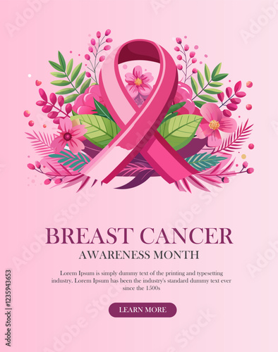 Breast cancer awareness pink ribbon Flyer design. Banner template design. Set of vector greeting cards, banners, post