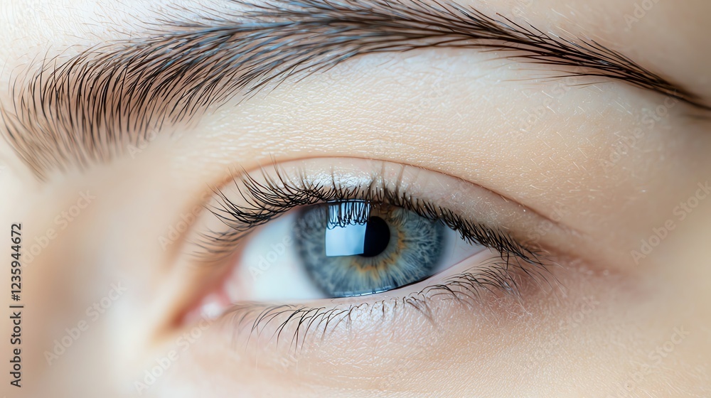 Obraz premium Closeup of a human eye focusing on the intricate details of the iris, eyelashes, and eyebrow.
