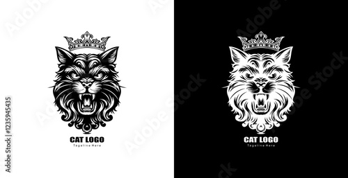 The logo design is in the shape of a cat's head with an angry expression wearing a king's crown