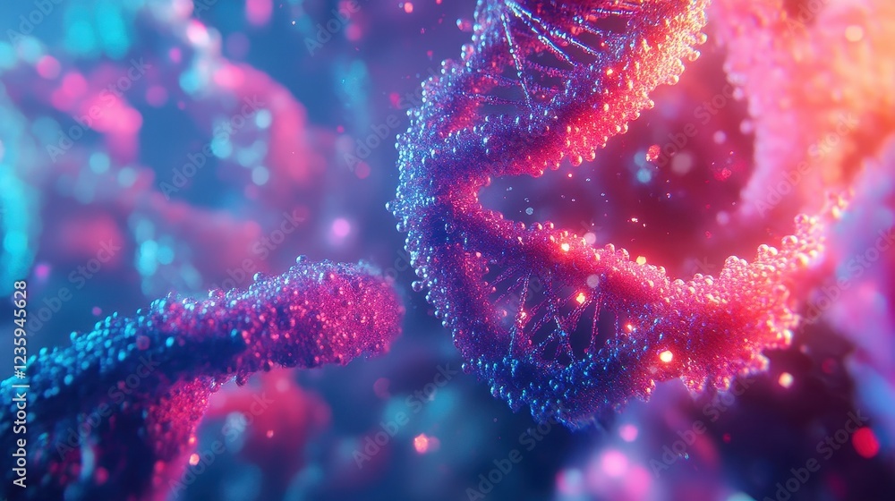 Fototapeta premium Digital DNA strands forming a cybernetic digital tone Tetradic color scheme. 