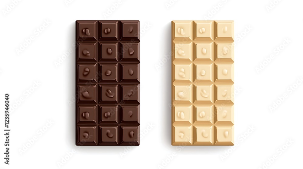Chocolate bars, dark and white, top view, isolated, packaging design, advertising Chocolate bars, dark and white, top view, isolated, packaging design, advertising