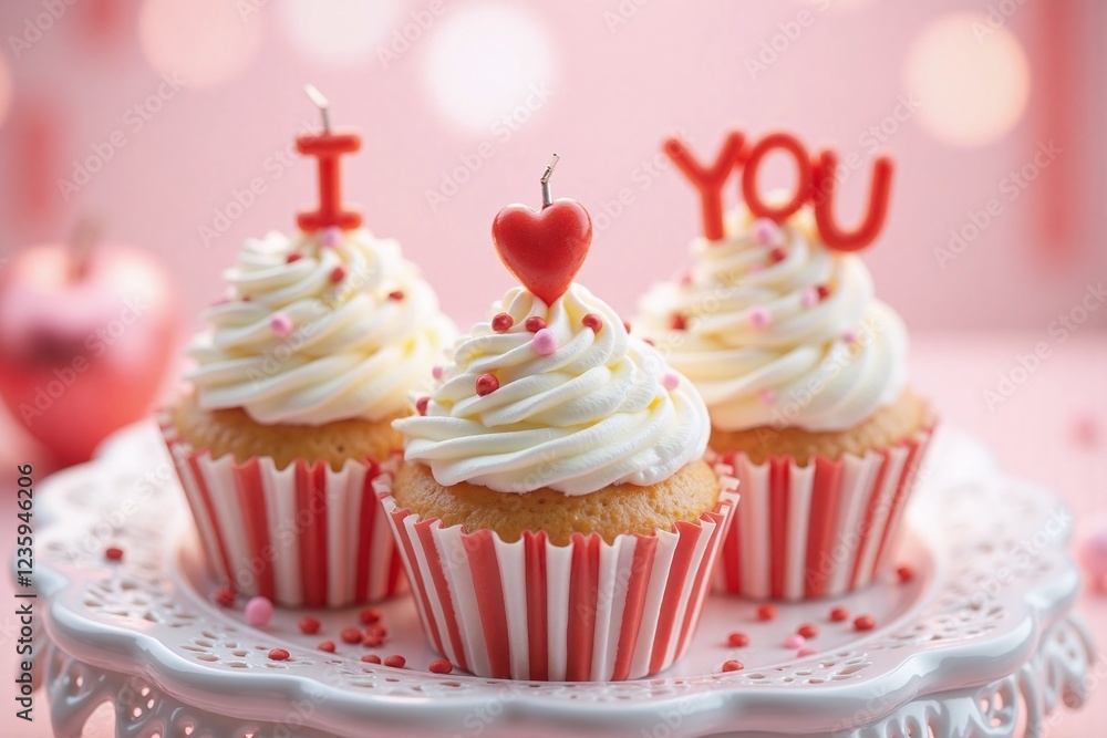 three cupcakes with frosting and candles on decorative plate three cupcakes with frosting and candles on decorative plate