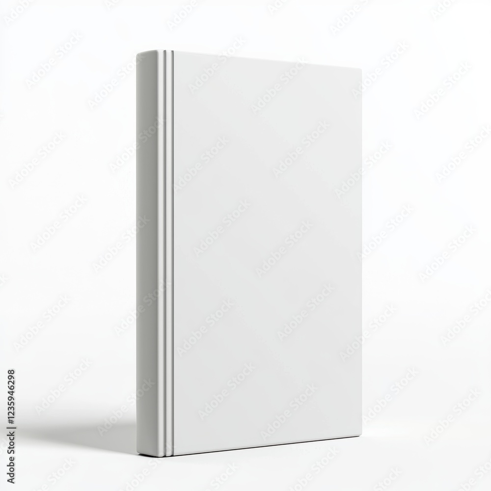 Book cover mockup standing upright with a blank design area, centered on a clean white background Book cover mockup standing upright with a blank design area, centered on a clean white background