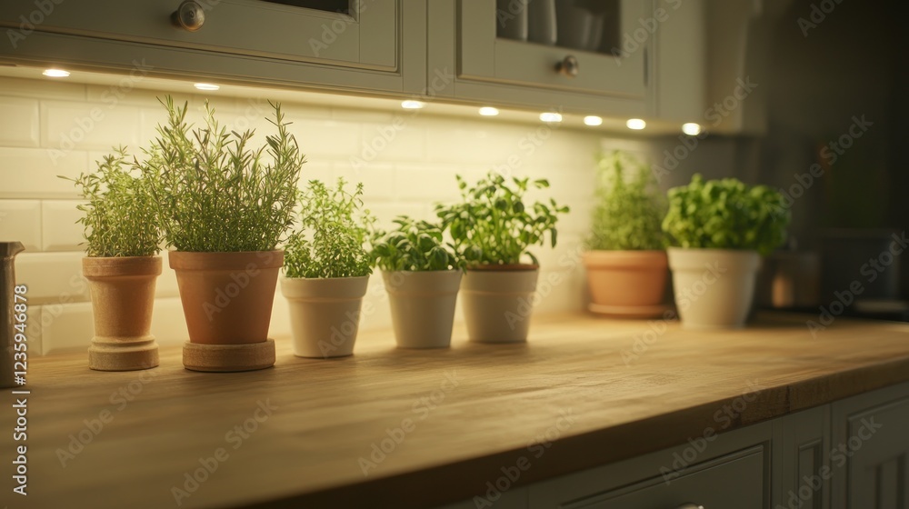 Kitchen herbs illuminated countertop under cabinet lighting Kitchen herbs illuminated countertop under cabinet lighting