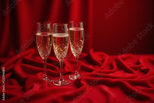 three champagne flutes on red velvet tablecloth crystal patterns