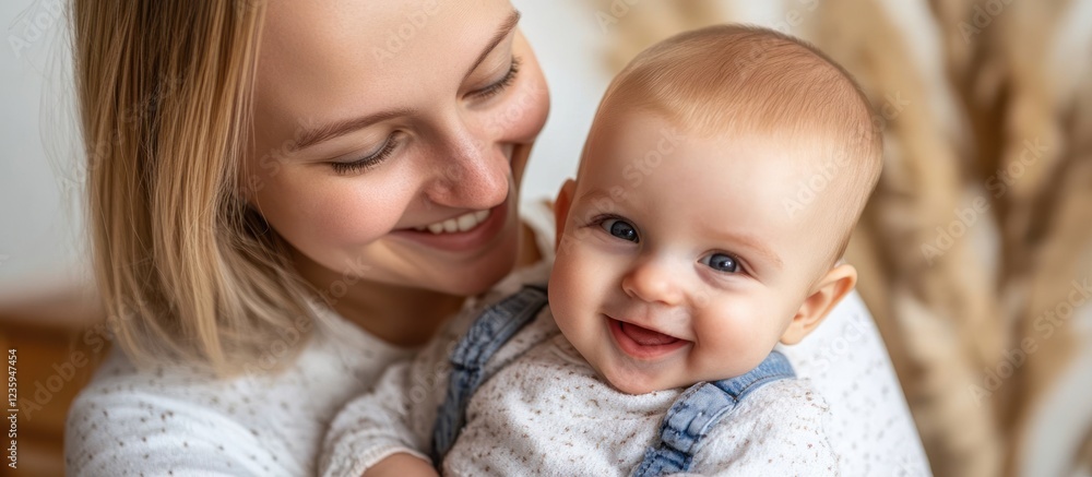 Happy mother holding her smiling baby. Happy mother holding her smiling baby.